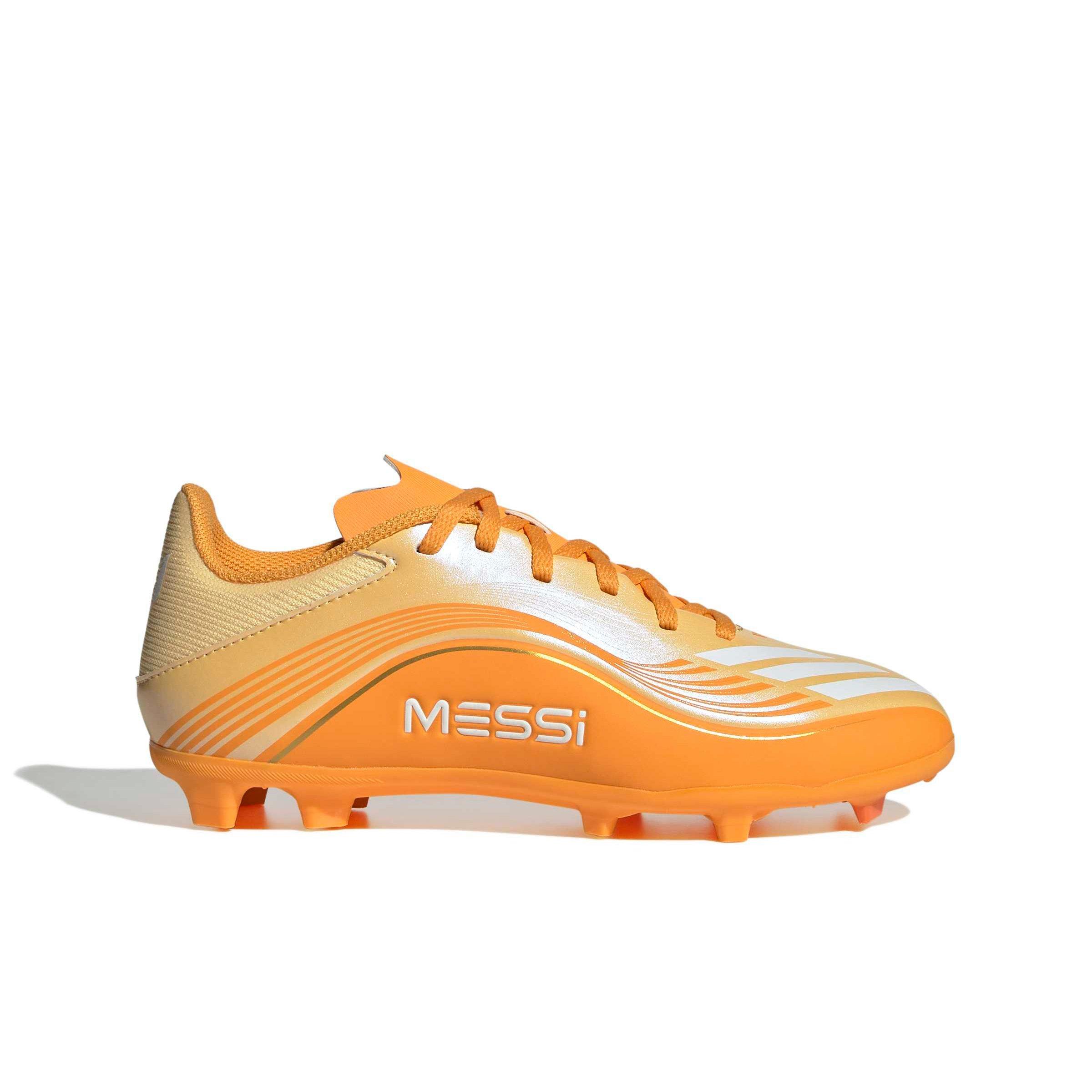adidas F50 Messi League FG "Ice Tangerine/Gold/Pure Tangerine" Grade School Kids' Soccer Cleat - TANGERINE/GOLD/TANGERINE